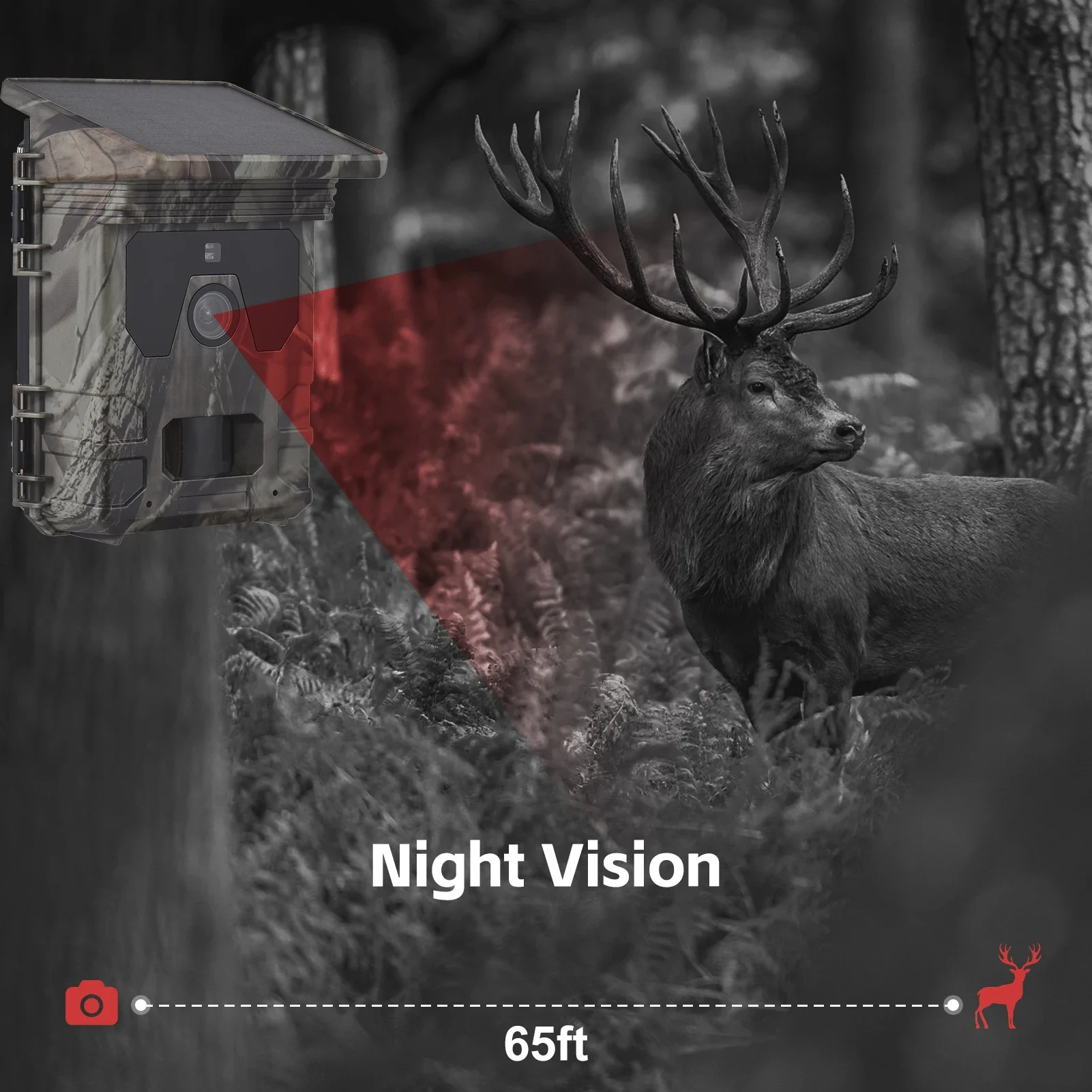 Solar Powered Night Vision Trail Camera 50MP 4K Hunting Cameras 0.3s Trigger Time Trail Camera for Wildlife Monitoring Hunting