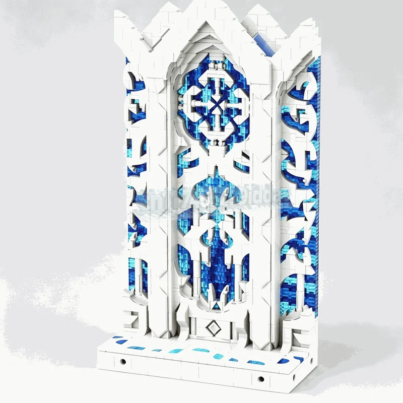 1761PCS Ocean Wave Gothic Window Building Blocks Crystal Blue Architecture Model DIY Assembly Creative Decoration Display Gift