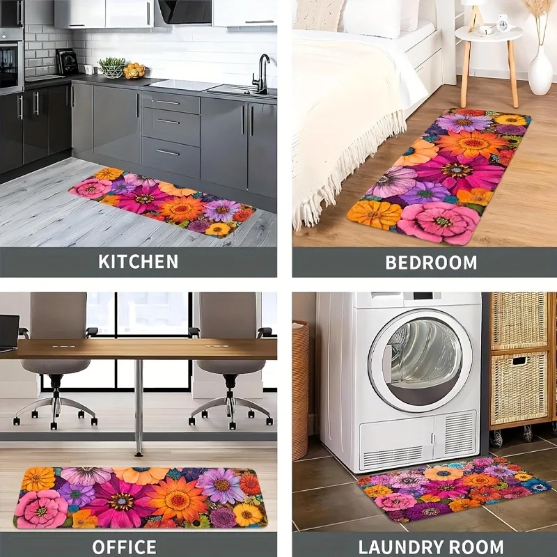 

C1P Botanical Pattern Kitchen Rug Non-Slip Door Mat Pop design Bathroom Rug Bath Mat Carpet for Home Sink Laundry Decoreeree