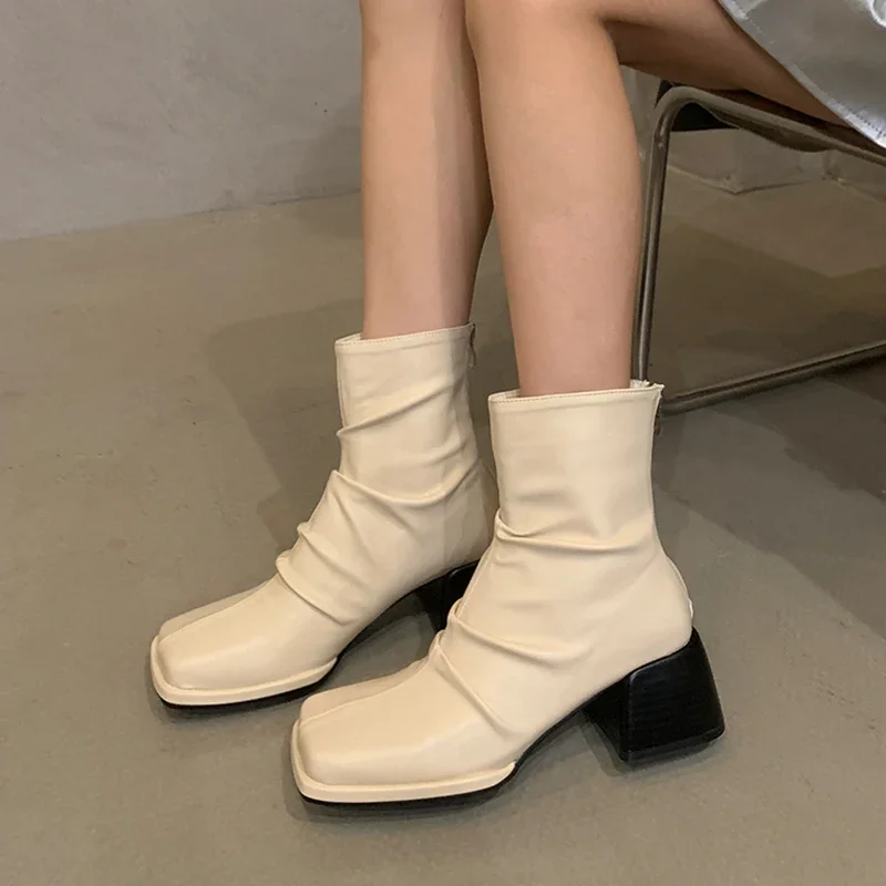 Square Toe Chelsea Ankle Boots Women High Heels Shoes Designer New Chunky Gladiator Shoes 2024 Autumn Punk Pumps Mujer Booties