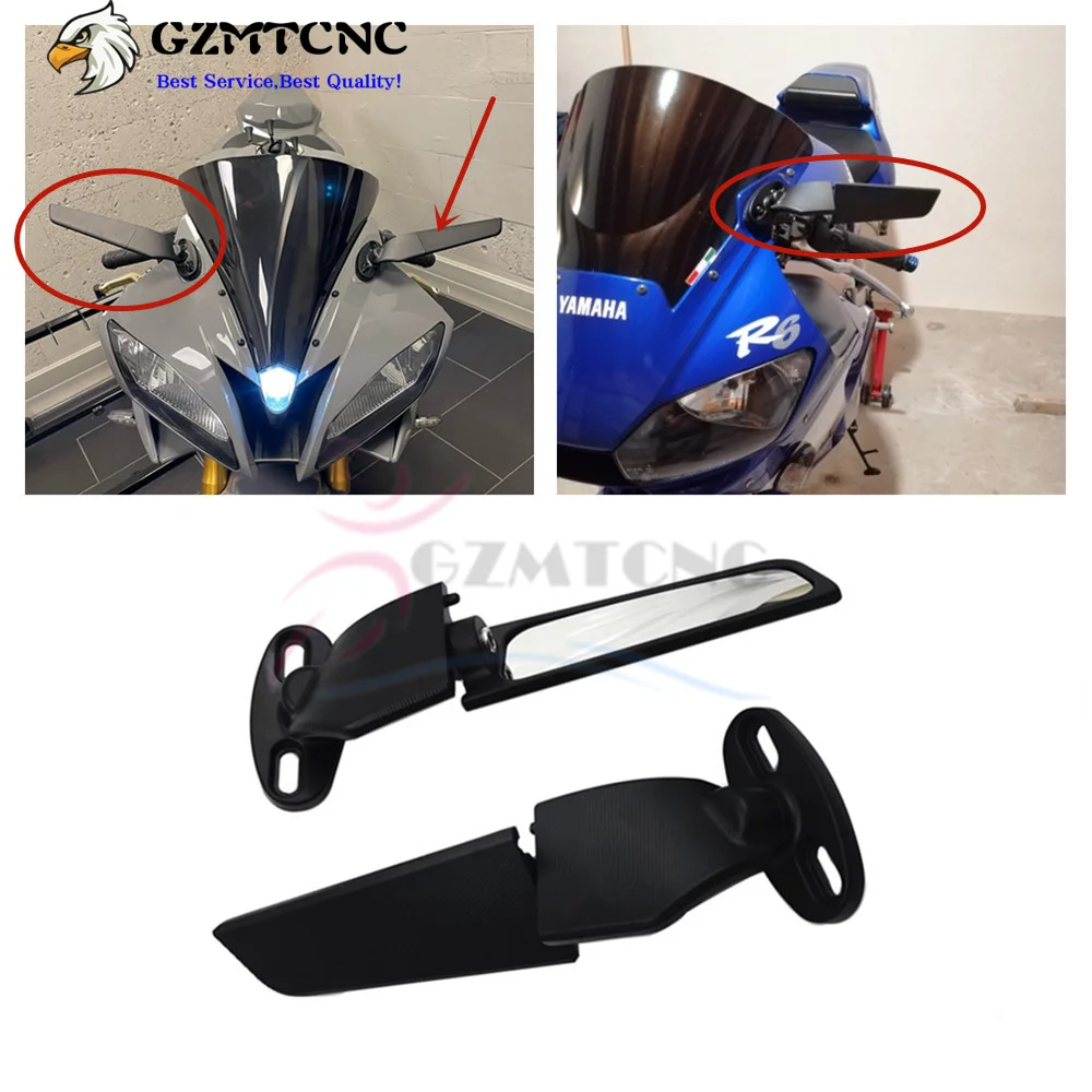 Espejo retrovisor giratorio ajustable con ala de viento modificada, accesorios de motocicleta para YAMAHA YZF R6 R1 R25 R3 R25 R15 R6s V2 V3
