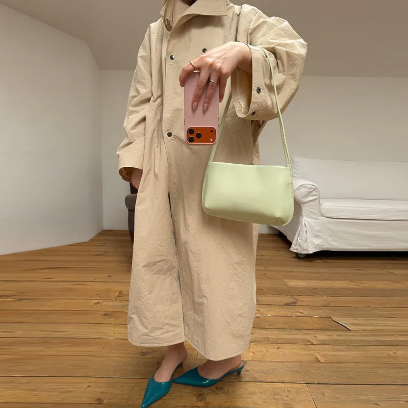 Stehkragen Langer Einfarbiger Damen-Trenchcoat Langarm Doppelreihig Locker Geschnittener Damen Frühling Herbst Mode Lässige Damenjacke 2026 – Detail 3