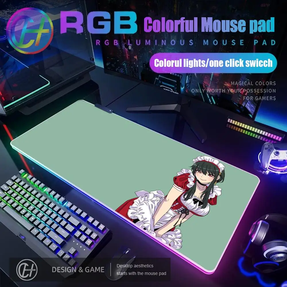 

Anime Spy X Family RGB Pc Gamer Keyboard Pad Luminous Mousepad LED Glowing Desk Mats Rubber Gaming Computer Mausepad