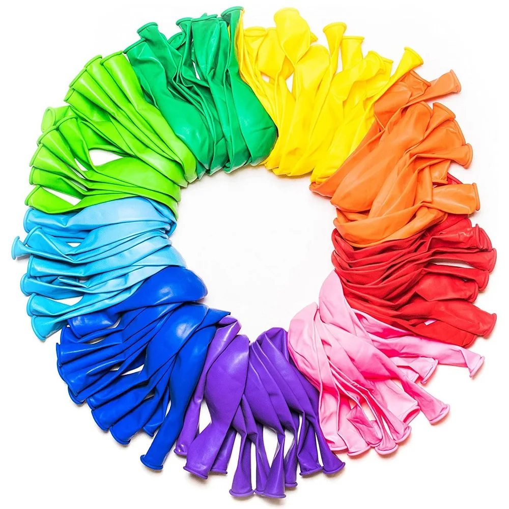 Balloons Rainbow Set (100 Pack) 12 Inches, Assorted Bright Colors,  For Helium Or Air Use. Kids Birthday Party Decoration