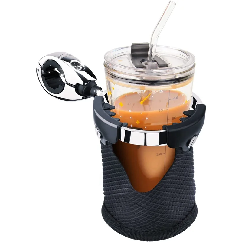 Motorcycle Cup Holder with 360°Swivel Ball-Mount, Boat Drink Holder with Basket for Bike/ATV//Kayak/Canoe/Walker