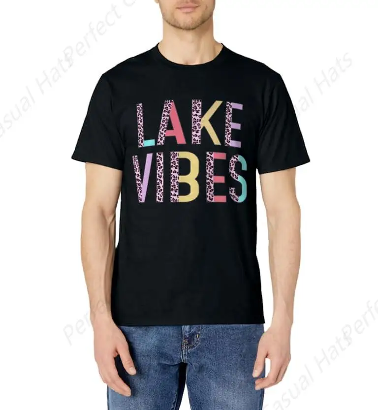 Lake Vibes Summer Vibes Vacation Funny Leopard Gift Women men T-Shirt Casual O-Neck Printed  High Quality Tees Top