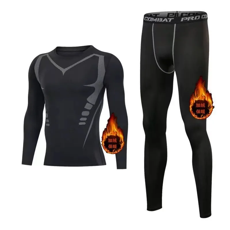 Men's Thermal Underwear Set, Winter Ski Gear Long Johns Base Layer Warm Top & Bottom for Skiing Black