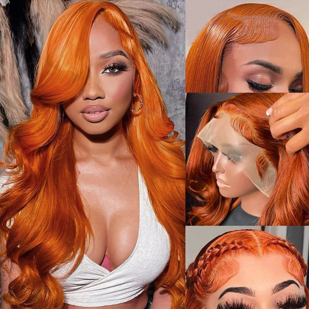 30 34 Inch Orange Ginger Hd Lace Front Wigs 13x6 Body Wave Human Hair Colored Glueless Lace Frontal Wigs Pre Plucked Closure Wig