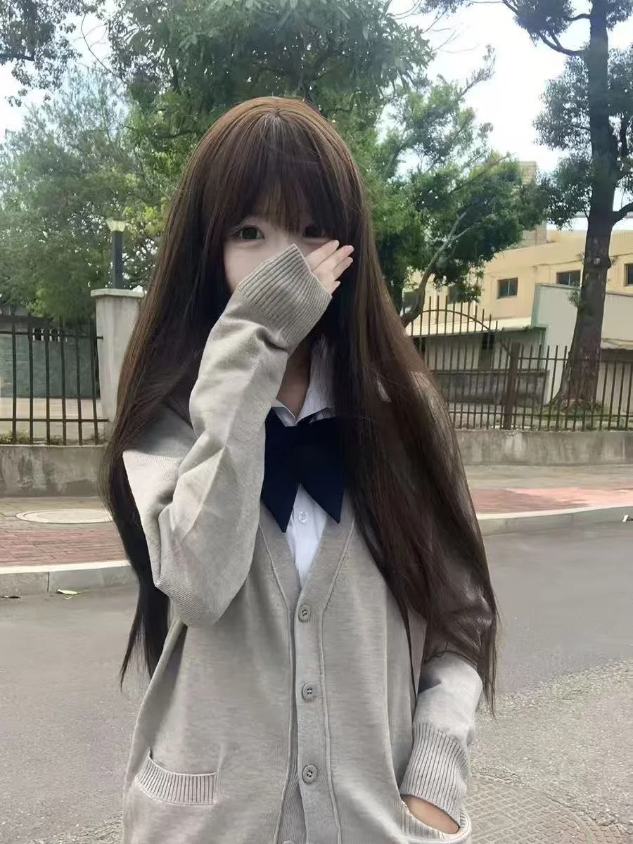 

College Sle orm Вязаный кардиган Long Sve V-Ne Весенне-осенняя верхняя одежда Простой свитер Топ Футболка Универсальный комплект