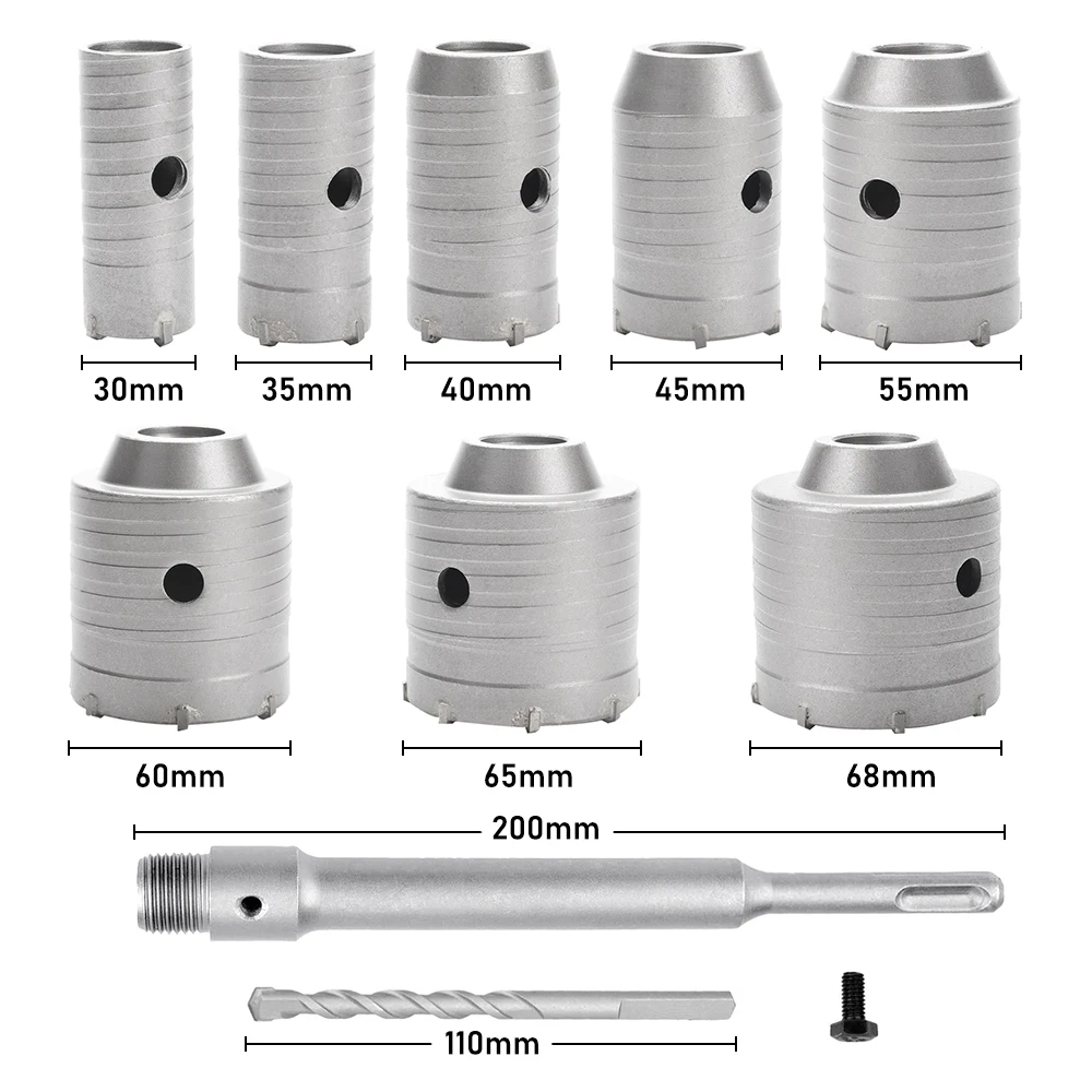 4-teiliges 30-68mm Beton-Lochsägen-Set mit 200mm SDS Plus Schaft für Beton-, Zement-, Ziegel-, Stein- und Wandbohrungen – Detail 2