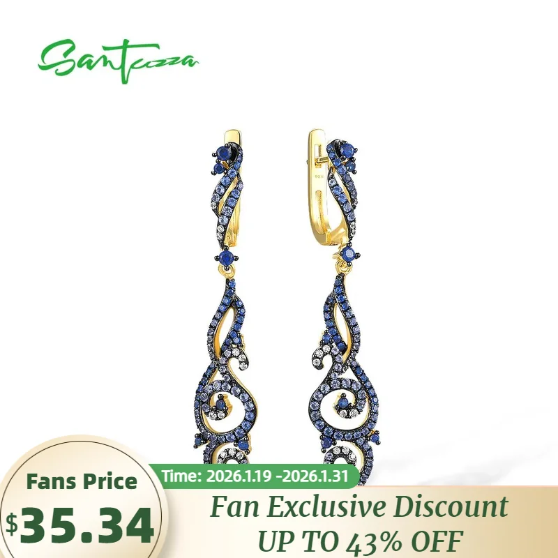 

SANTUZZA стерлингового серебра 925 пробы, висячие серьги с эффектом омбре для женщин, синяя шпинель/нано-кубический цирконий, длинные линейные изысканные элегантные ювелирные изделия