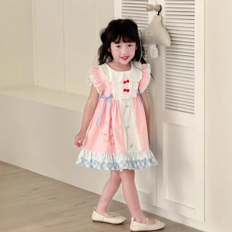 سانريو مرحبا كيتي الأطفال فستان الأميرة Kawaii فتاة فستان دمية تنورة الصيف الاطفال الكرتون أنيمي Bowknot الطباعة Longuette جديد