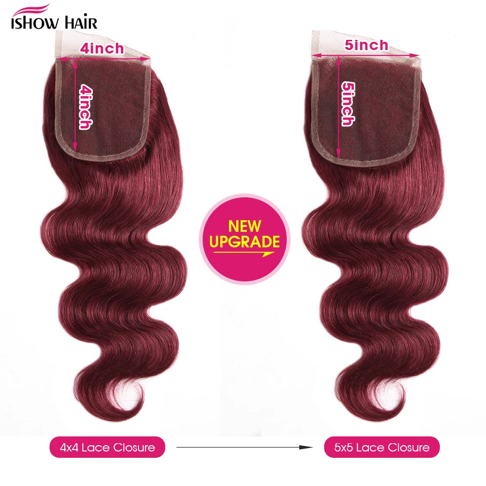 99J بورجوندي الجسم موجة حزم مع 4x4 الدانتيل إغلاق حزم الشعر البشري مع إغلاق 5x5 Lcae إغلاق ريمي شعر مستعار بشري #4