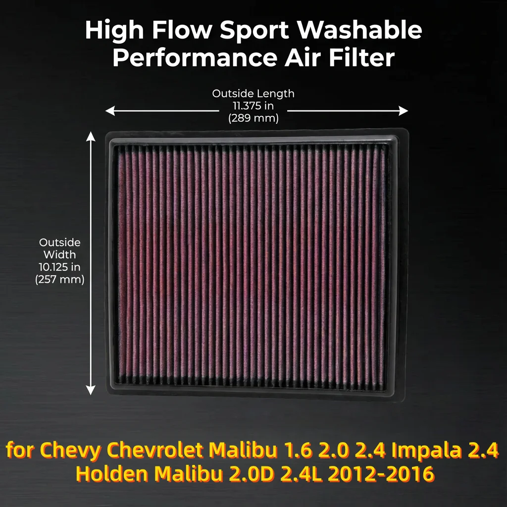 for Chevy‌ Chevrolet Malibu 1.6 2.0 Impala 2.4 Holden Malibu 2.0D 2.4L 2012-2016 High Flow Sport Washable Air Filter 33-2442