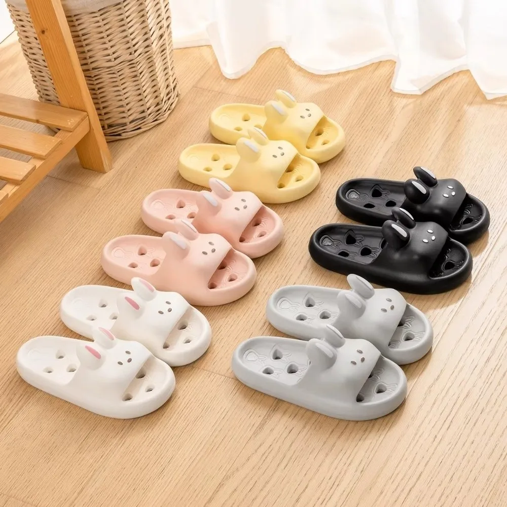 Cute Cartoon Women Bathroom Slippers Leaky Sandals Soft EVA Thick Bottom Slides Quick Drying Non-Slip Beach Sandals Home Use