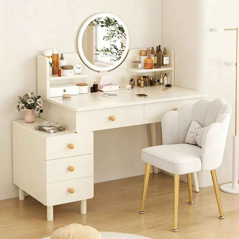 

European Modern Vanity Table Bedroom Drawers Storage Mirror Dressing Table Comfortable Cosmetics Vestidores Trendy Furniture