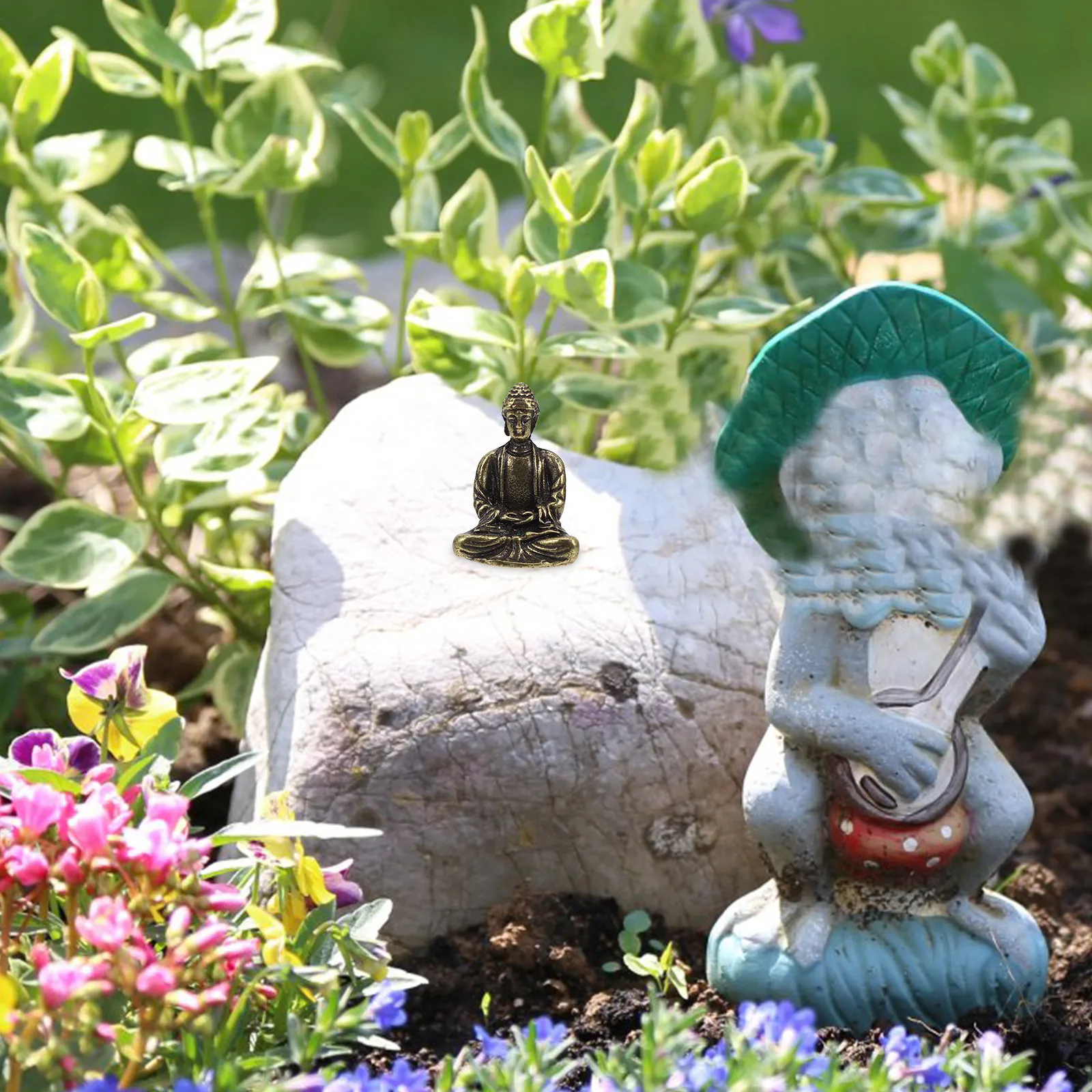 

2 pcs Zinc Alloy Small Buddha Statue Landscape Statue For Home Garden Decor Desktop Zen Room Landscape Sculpture