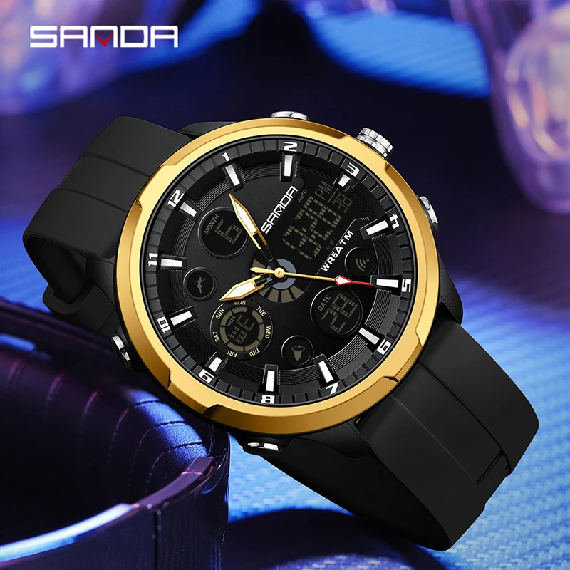 SANDA Top Brand G Style Men Watches 50M Waterproof Sports Military Quartz Watch For Male Double Display Digital Wristwatch Clock