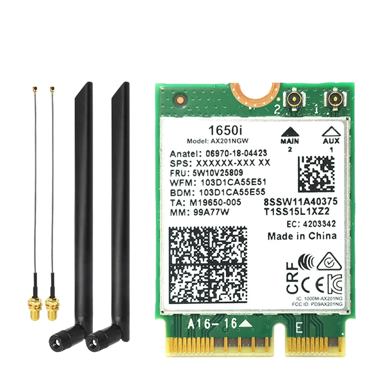 1650i Ax201ngw Wifi Kaart + 2x8db Antenne 3000Mbps Wifi6 2.4G/5G Cnvio2 Bluetooth 5.1 Wifi Adapter Voor Win10/Win11