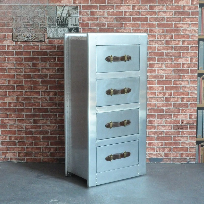 

Aluminum leather rivets Metal industrial style Personality four-chest cabinet Book shape American coffee shop Edge cabinet
