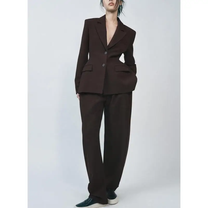 بدلة أنيقة بتصميم مريح تتكون من سترة بأكمام طويلة وزر واحد وتنورة قصيرة بأسلوب عملي وضيق #3