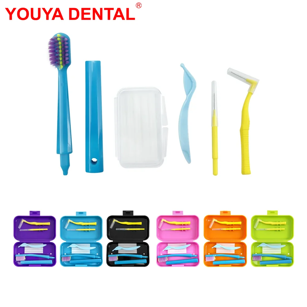 Orthodontic Oral Cleaning Kit Foldable Toothbrushes Interdental Brush Ortho Wax Folding Travel Toothbrush Case Teeth Whitening