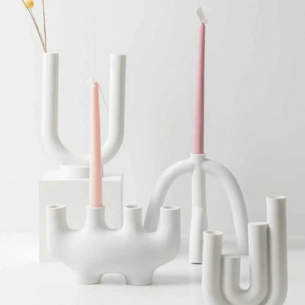 

White Ceramic Holder Minimalist Simple Elegant Candlestick for Bedroom Living Room Party Wedding Table Decoration