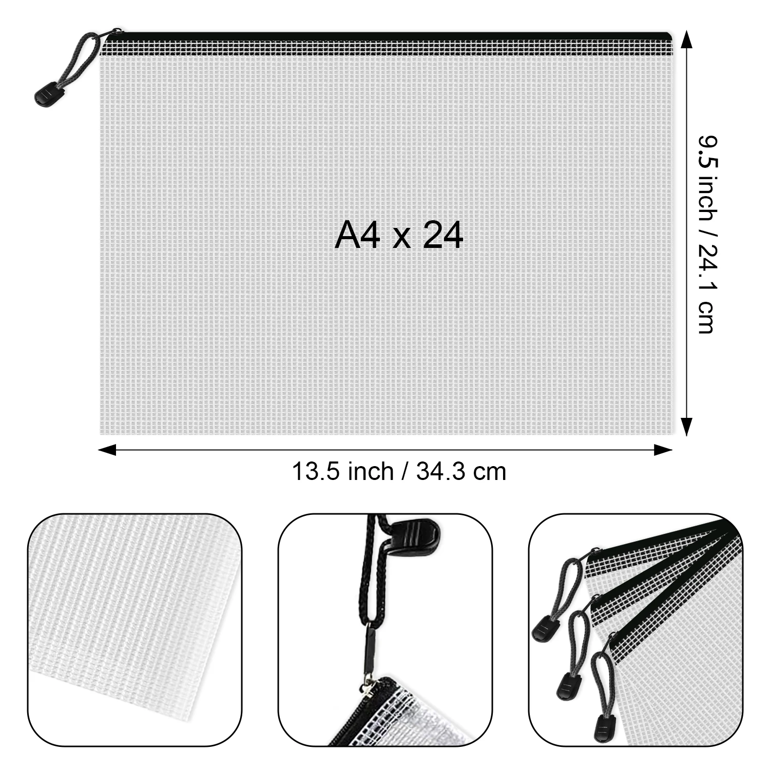 Mesh Zipper Pouch Bags, 24 Pcs Clear Zipper Pouches, A4 Letter Size, Waterproof Document Bags Zip File Folder Organizing Storage