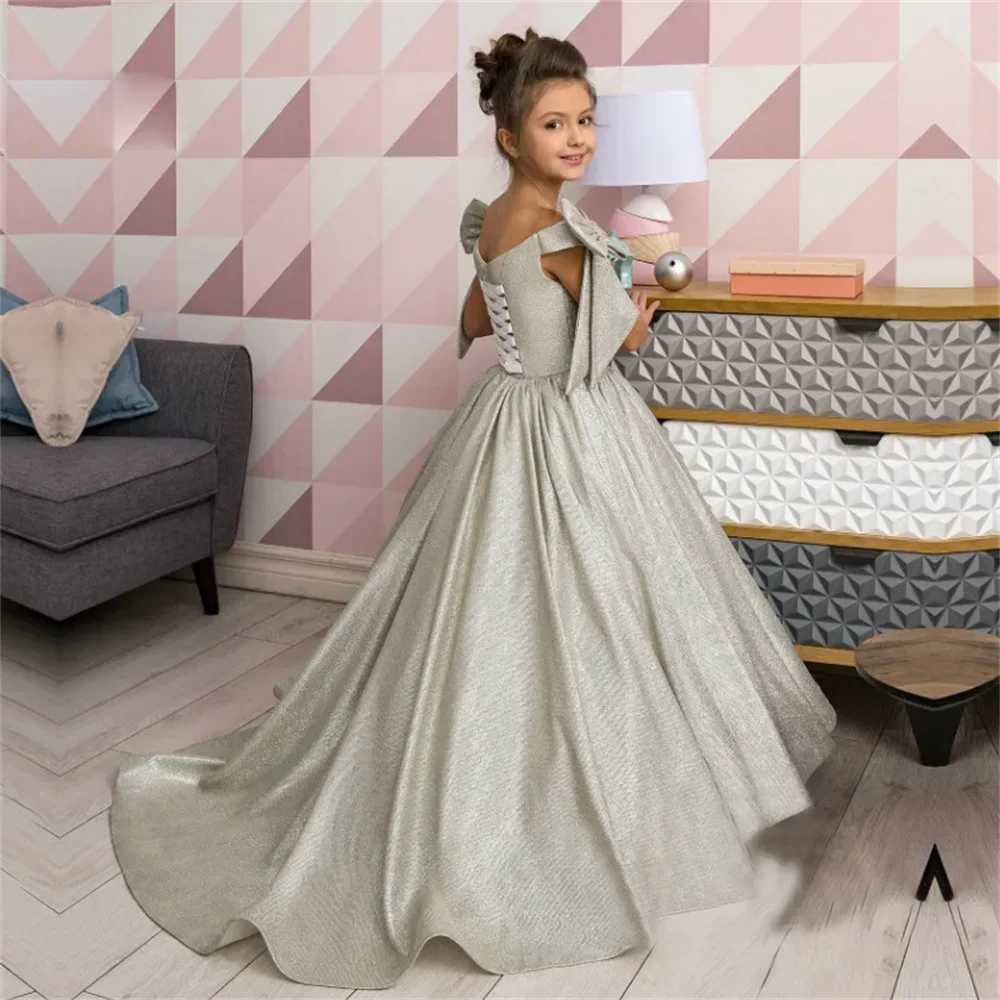 

Элегантное платье с цветочным узором для девочек, качественное атласное платье с плечами и хвостом для свадьбы, детского дня рождения, банкета, вечерние платья принцессы