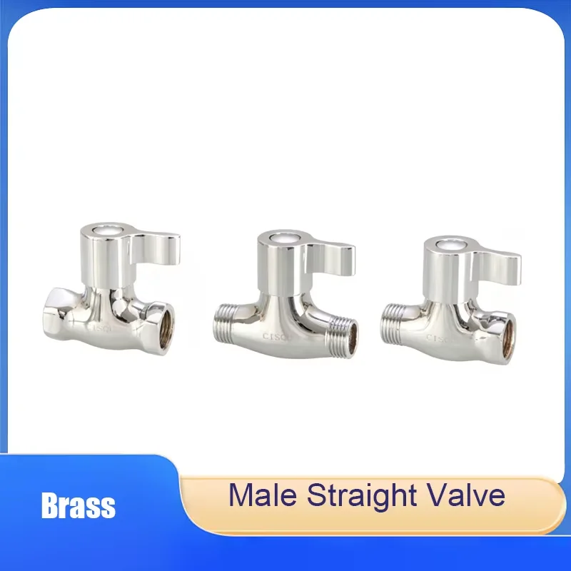 1 Pcs Brass Angle Valve 4-Point Internal/External Straight Valve DN15 Surface Mount Double Internal/External Water Pipe Switch