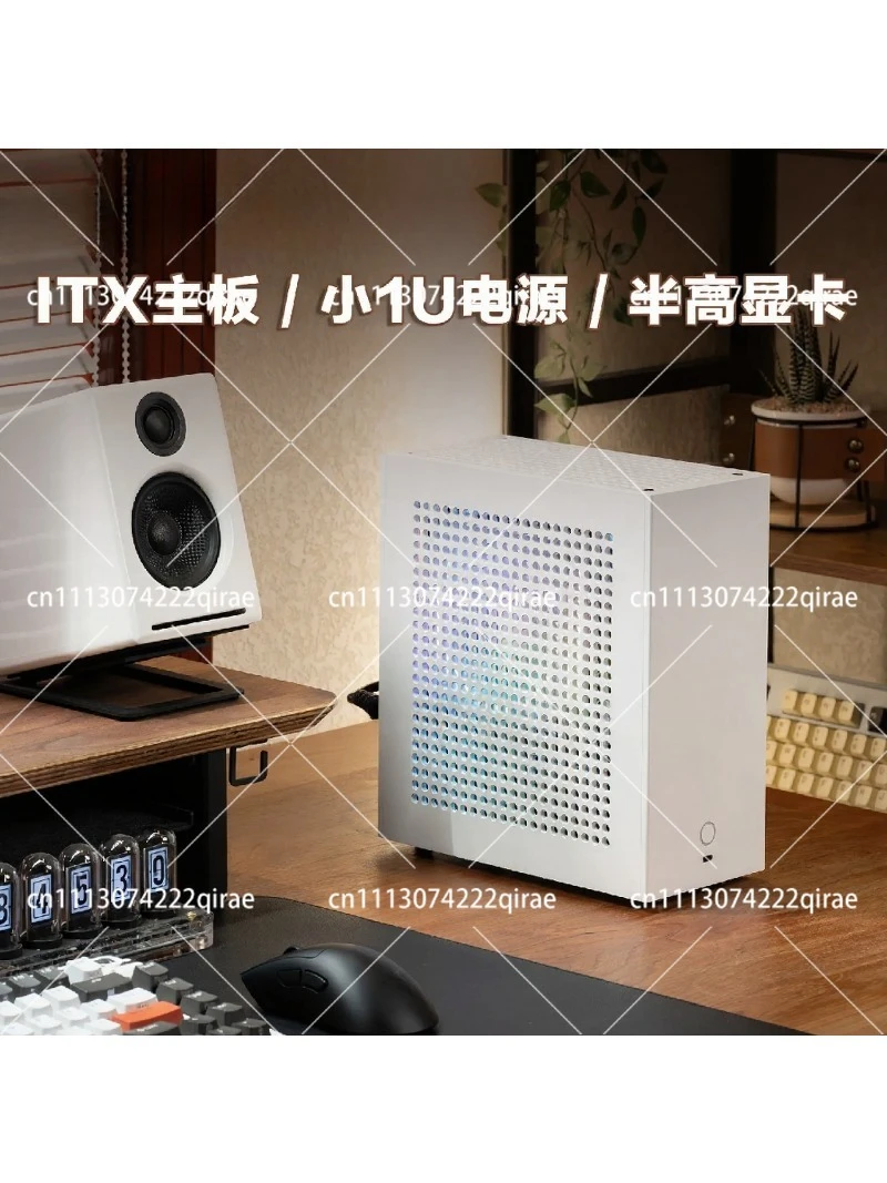 Mini ITX Small Form Factor PC Case, 1U Dual-Slot PCIe HTPC Aluminum Alloy CNC Chassis, Supports Half-Height Graphics Card