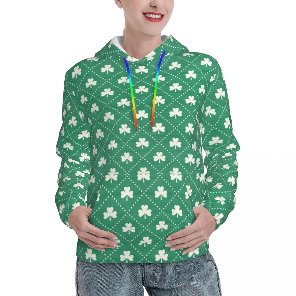 

Shamrock Pattern Streetwear Hoodies Spring Dots Print Harajuku Pullover Hoodie Female Oversized Loose Classic Sweatshirts