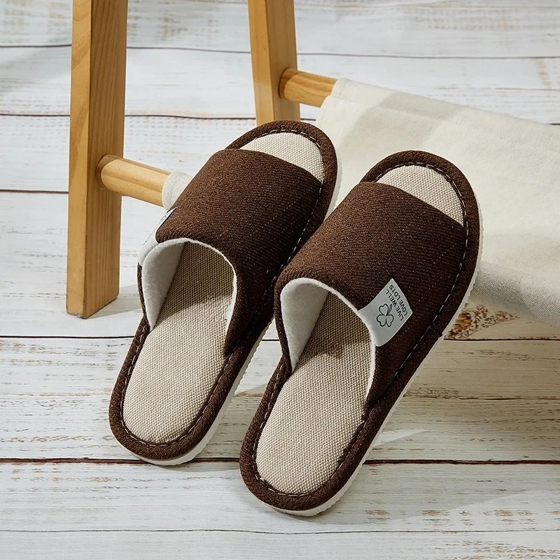 

Мужская домашняя обувь, льняные тапочки, дышащие нескользящие легкие и тихие шлепанцы с открытым носком для всех сезонов, домашние тапочки для гостей
