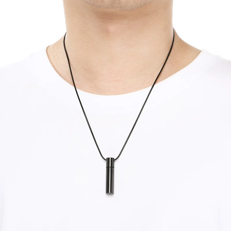 Stainless Steel Cylinder Urn Pendant for Pet Ashes Necklace Chain Choker Charms Funeral Cremation Jewelry Accessories