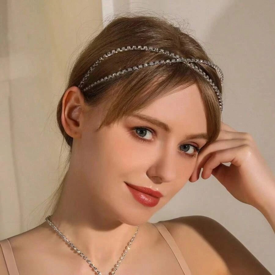 Hollowed-out Cross Rhinestone Headband Women Bride Bohomian Mizhu Fashion Hairband for Bangs Big Wide High Hoop