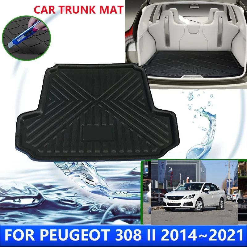 

Для Peugeot 308 II T9 седан 2014 ~ 2021 2015 2016 Задняя защита багажника автомобиля, авто водонепроницаемый вкладыш, противообрастающие коврики, аксессуары