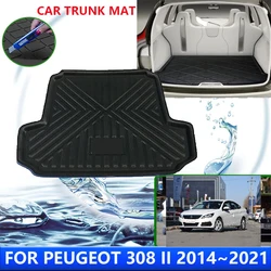 For Peugeot 308 II T9 sedan 2014~2021 2015 2016 Car Rear Trunk Protector Pad Auto Waterproof Liner Anti-Fouling Mats Accessories