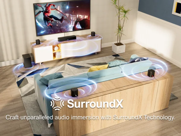 ULTIMEA 7.1CH Virtual Surround Soundbar for TV, 330W Home Theater System with Subwoofer,4 Surround Speakers,APP Control