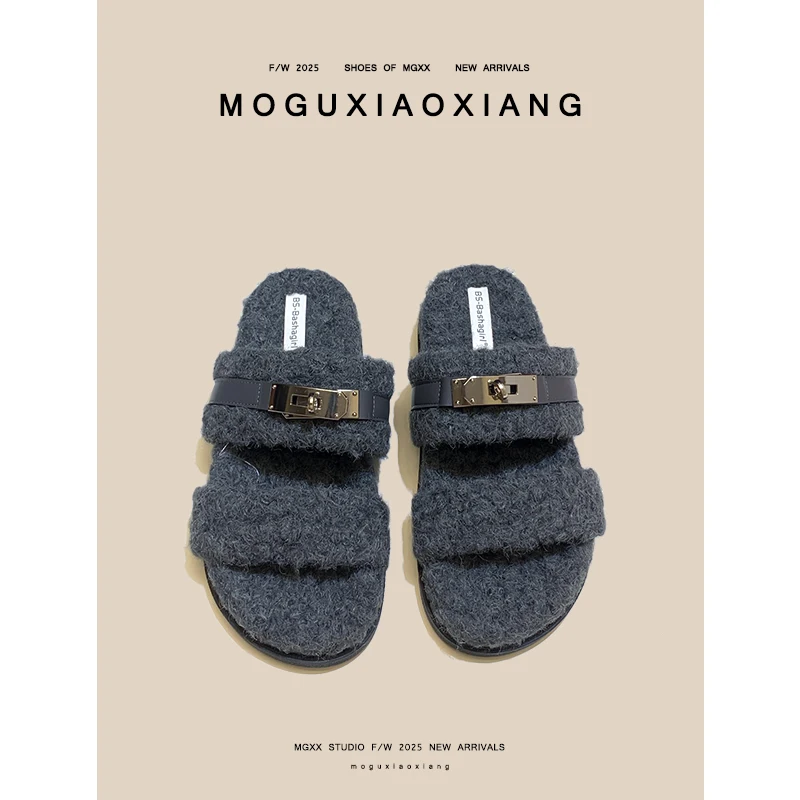 Pantuflas Mogu Little Elephant de Suela Plana para Mujer, Calzado de Exterior, Nueva Moda 2025, Versátiles, Cómodas, de Punta...