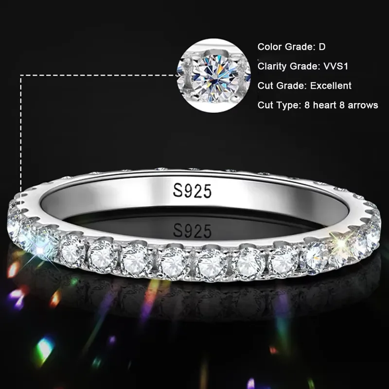 KNOBSPIN 2mm D Color Moissanite Ring 925 Sterling Sliver Solid 18k White Gold Eternity Band Wedding Engagement Rings For - view 2