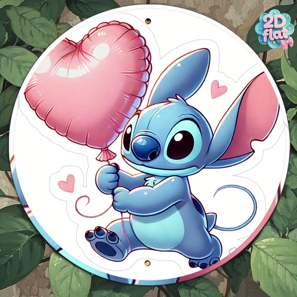 قطعة واحدة من لافتة فنية جدارية مستديرة من الألومنيوم - ديكور كرتوني نابض بالحياة مع تصميم بالون وقلوب، ديكور منزلي وحفلات معدني متين f