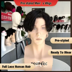 Men's Wig Full Lace 100% Human Hair Wigs For Men PreStyled Quality Natural Black Male Wig Easy To Wear Transparent Full Lace Wig