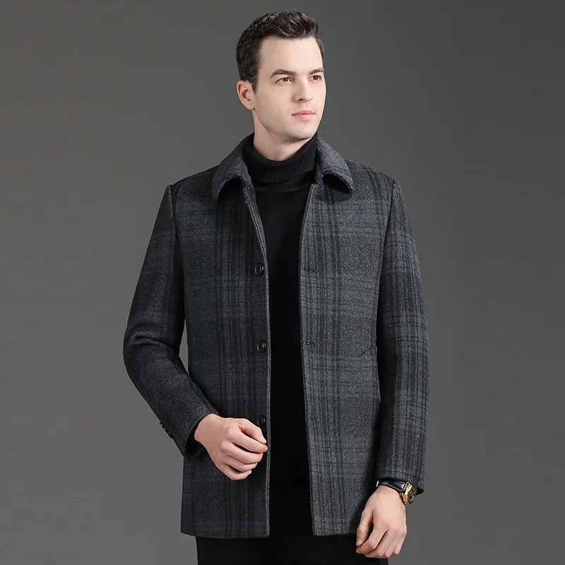 

Autumn and Winter Fashion Men's Woolen Coat Color Changing Single breasted Flip Collar Long Coat Casual Coat Plus Size 4XL
