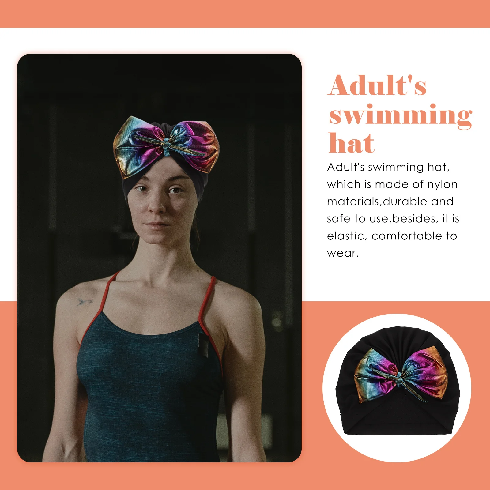 

Long Hair Swim Hat for Women Nylon Elastic Decorative Swimming Cap Lightweight Comfortable Fit Reduces Fatigue Hair Protection