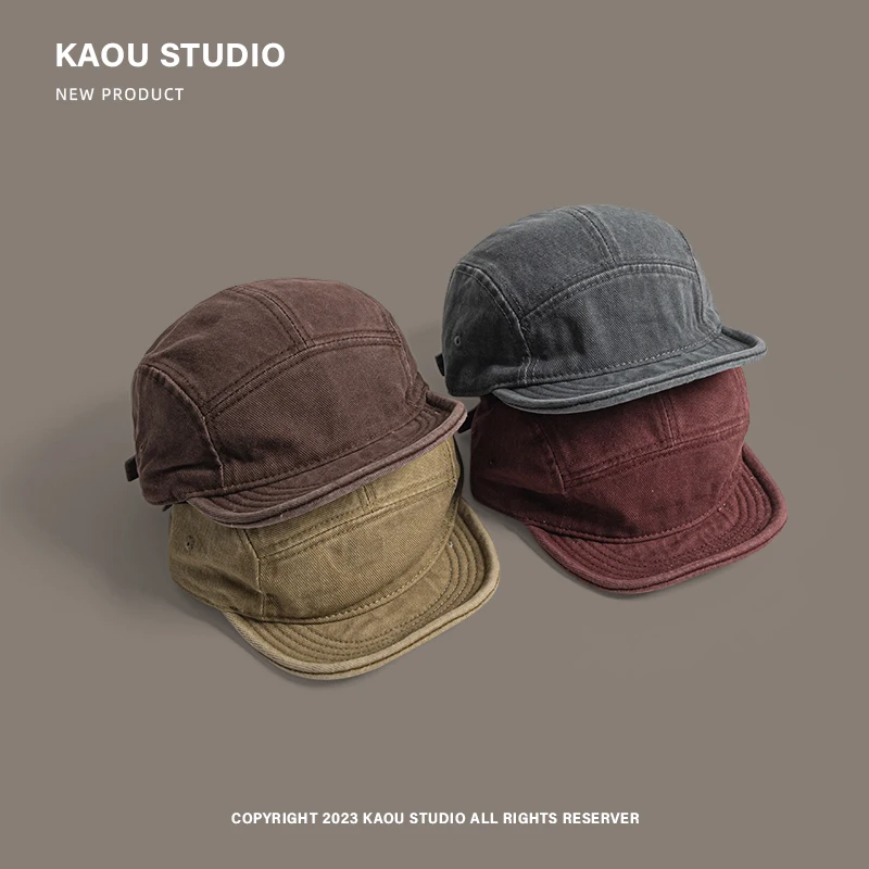 Retro Japanese Tooling Style Men's Hat Spring and Summer Street Trend Versatile Casual Short Brim 5 Panel Baseball Caps Women