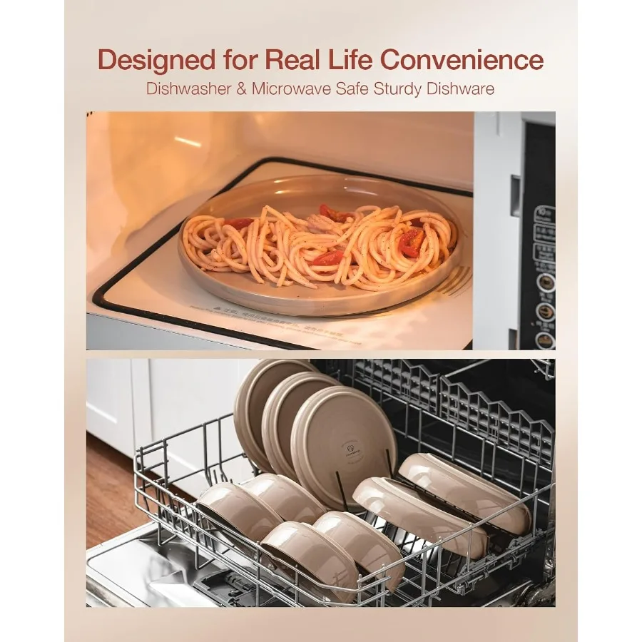 طقم أطباق وأوعية مكون من 12 قطعة طقم أواني طعام لـ 4 أشخاص طقم أدوات مائدة سيراميك بني قرفة بتصميم أنيق مثالي لـ #5