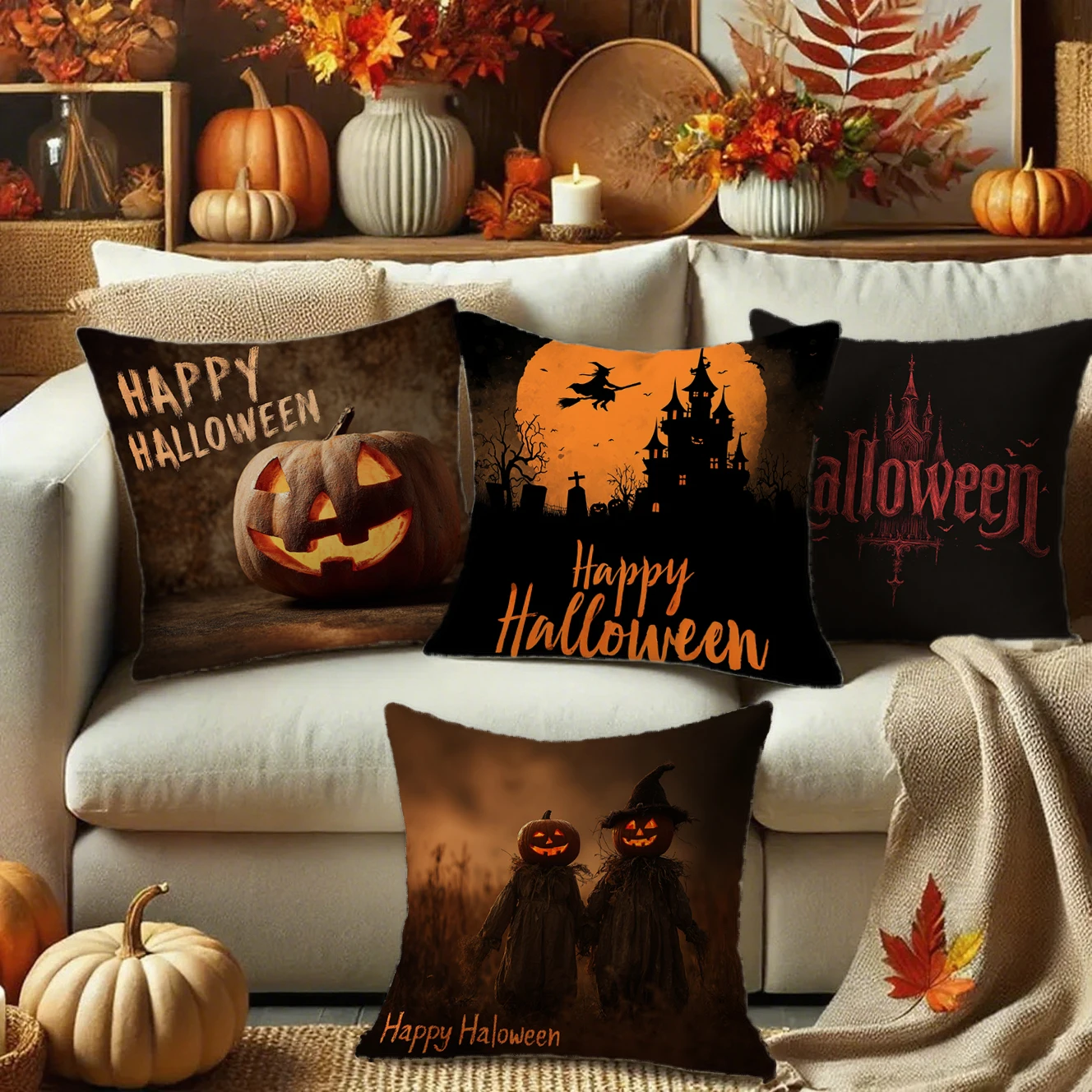 

Halloween Pumpkins & Witch PillowcaseSuitable for sofa car bedroom decorative cushion cover pillow cover