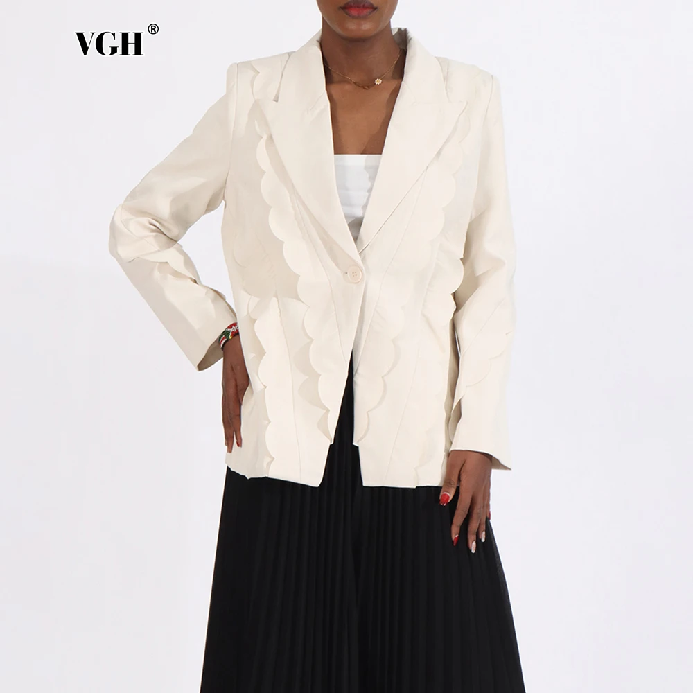 VGH-abrigos lisos minimalistas empalmados con puntos irregulares para mujer, chaqueta elegante con botones de retales y manga larga con cuello entallado, novedad