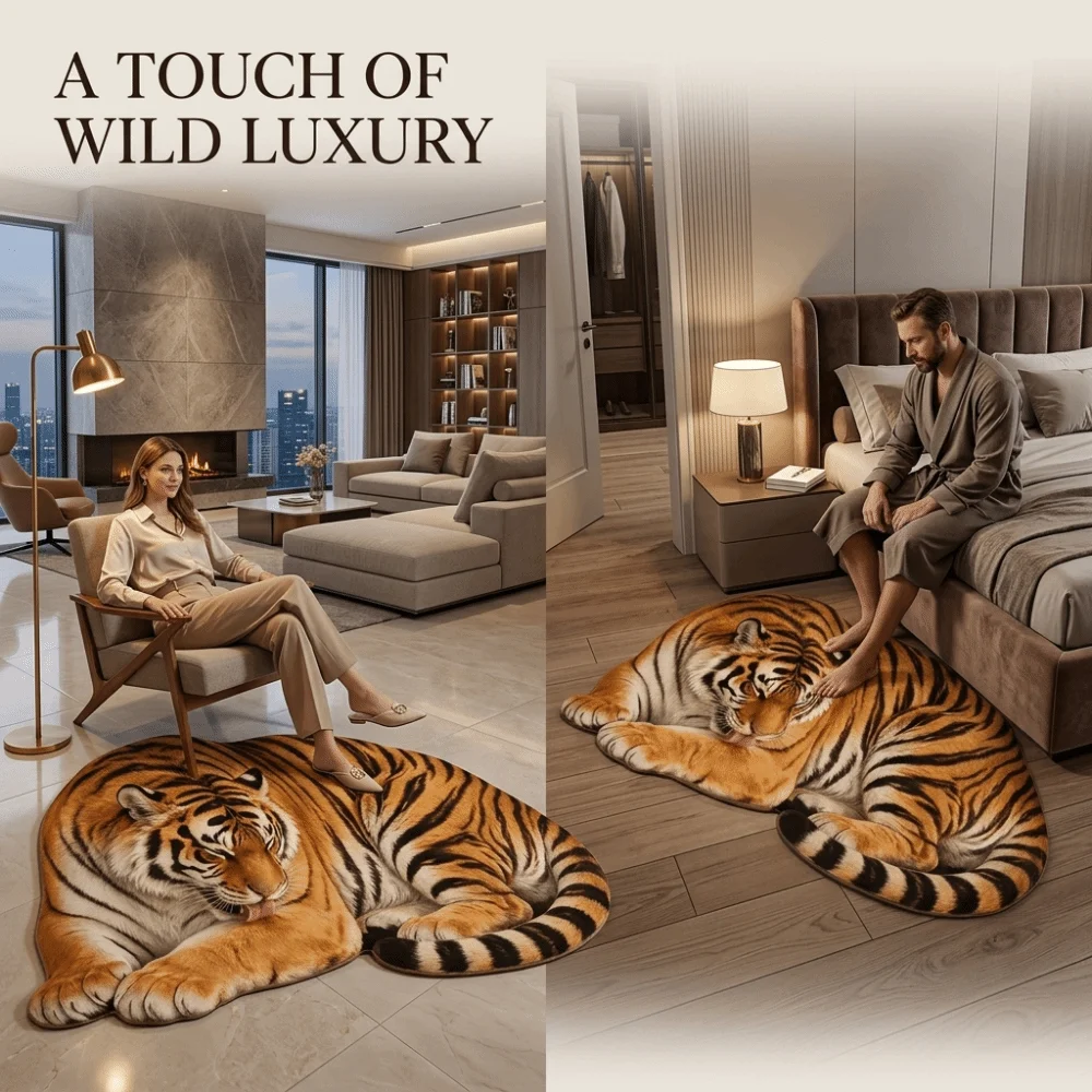 3D Special-shaped Tiger Floor Mat Imitation Cashmere Washable Bedside Rug Non Slip Abrasion-resistant Bedroom Door Mat
