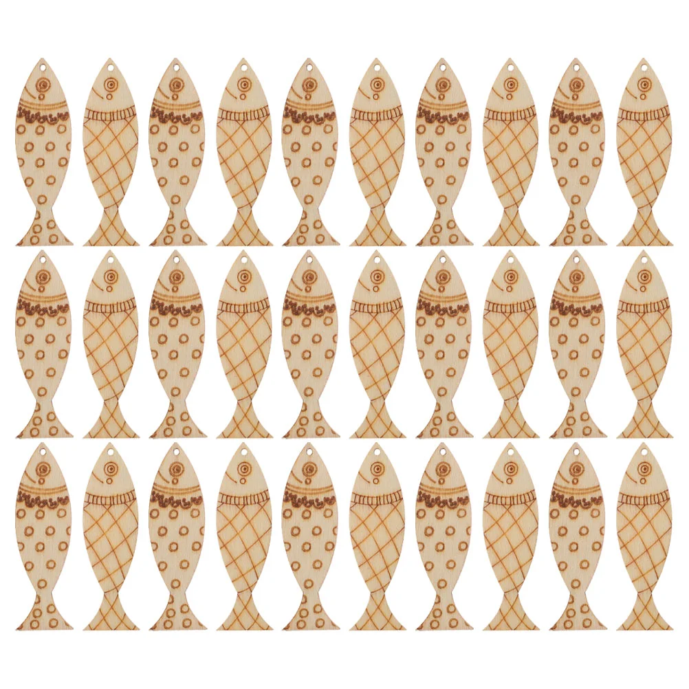 

100 PCS Painted Fish Pendant Wooden Cutouts Blank Shapes for Crafts Tags with Holes Wall Decor